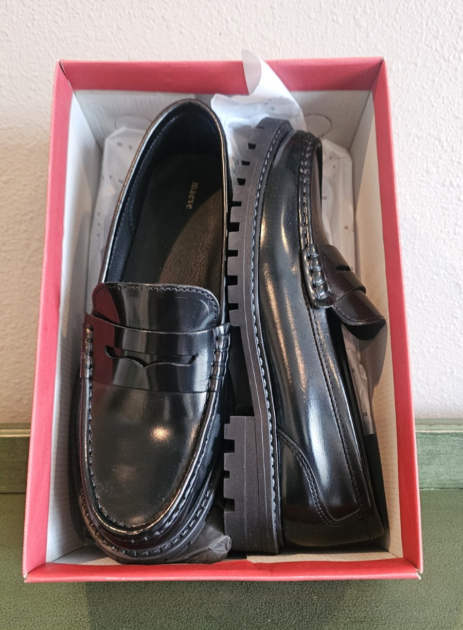 Maeve Anthropologie Lug Sole Black Penny Loafers Shoes NEW NIB