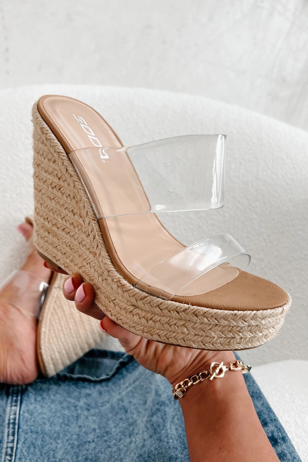 NEW Transparent Clear Open Toe Raffia Espadrille Sandal Shoe Platform Wedge Heel
