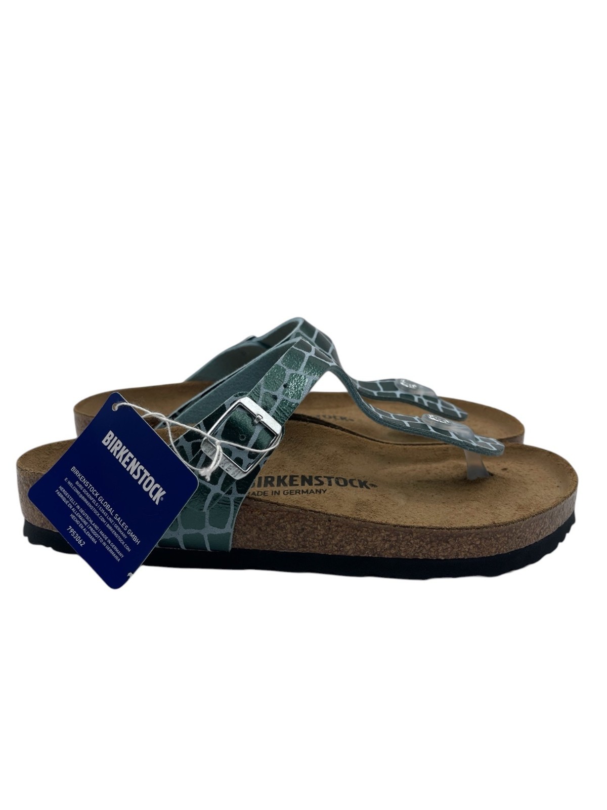 Birkenstock Gizeh Thong Sandals Gator Gleam Pearl Light Mint Silver US W/9