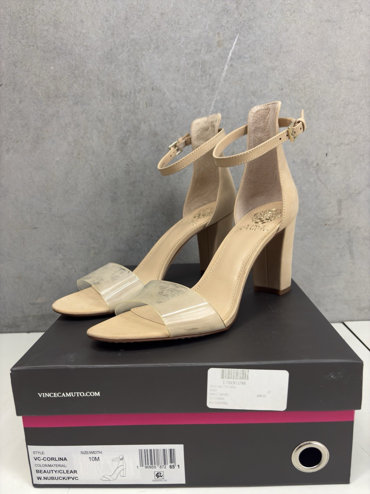 Vince Camuto Corlina Nude /Clear Leather High Heel Sandals Size 10 ~ EUC