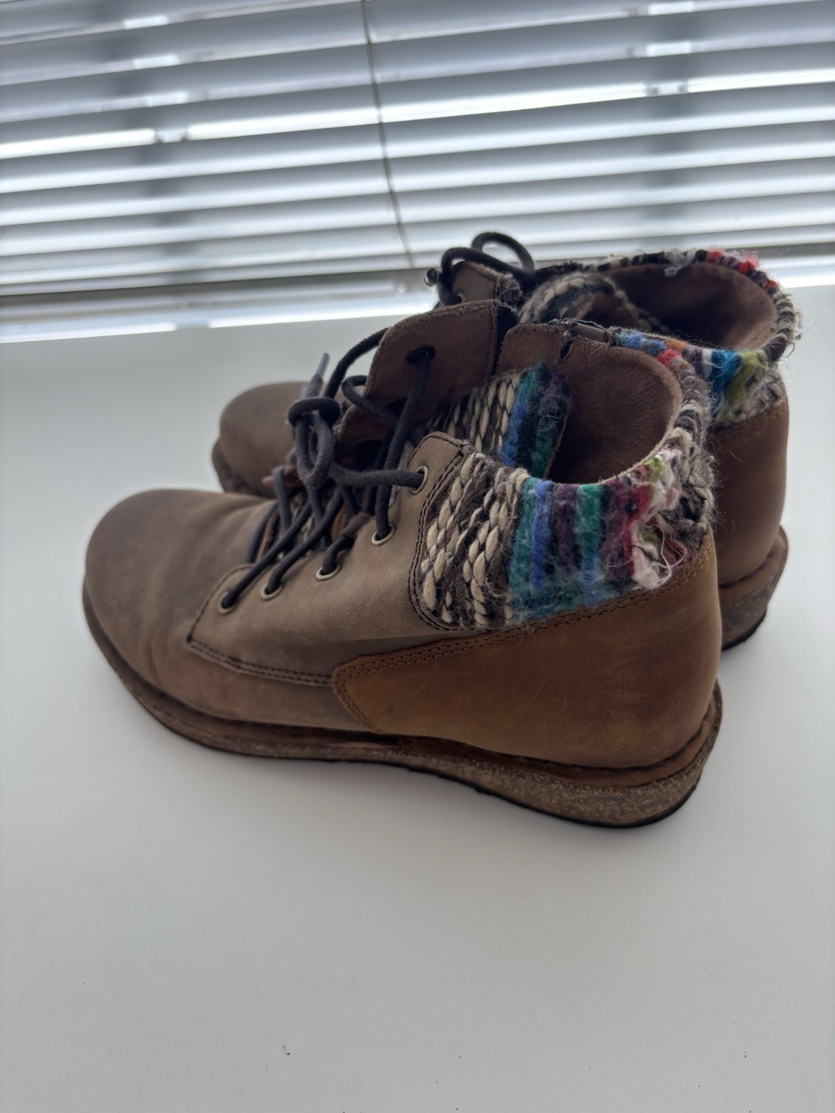 AETREX Jolie Women’s Leather Ankle Bootie Brown/Multicolor Lace-Up Side Zip 7