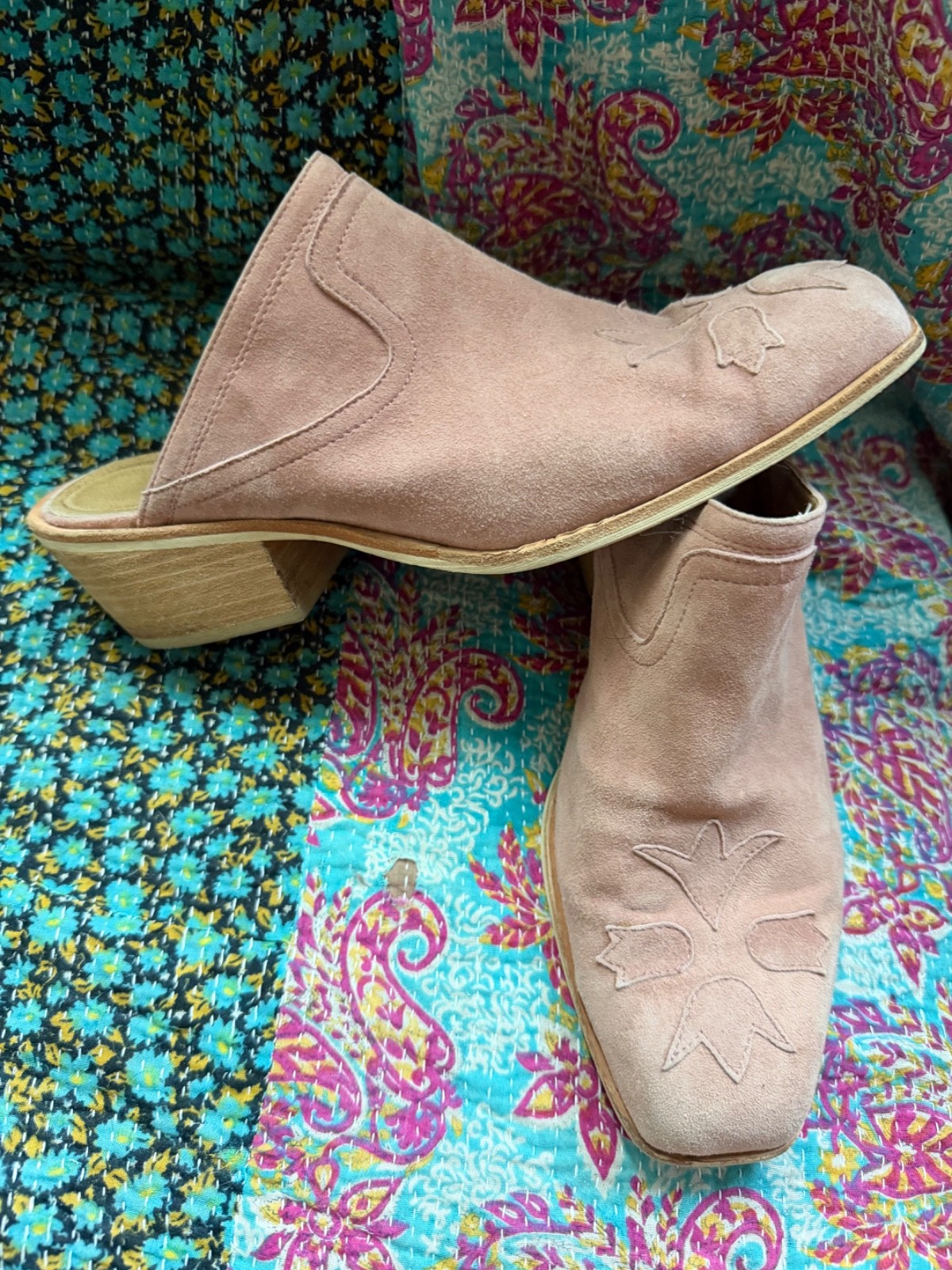 Anthropologie Silent D Women 41 Dusty Pink Lindsays Suede Mules Boho Heels