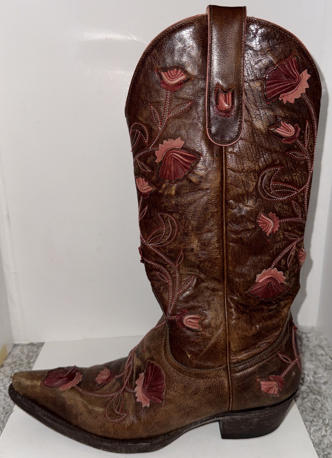 Old Gringo, Abby Rose Embroidered Red/Pink Flower Western Snip Toe Boots Sz 6B
