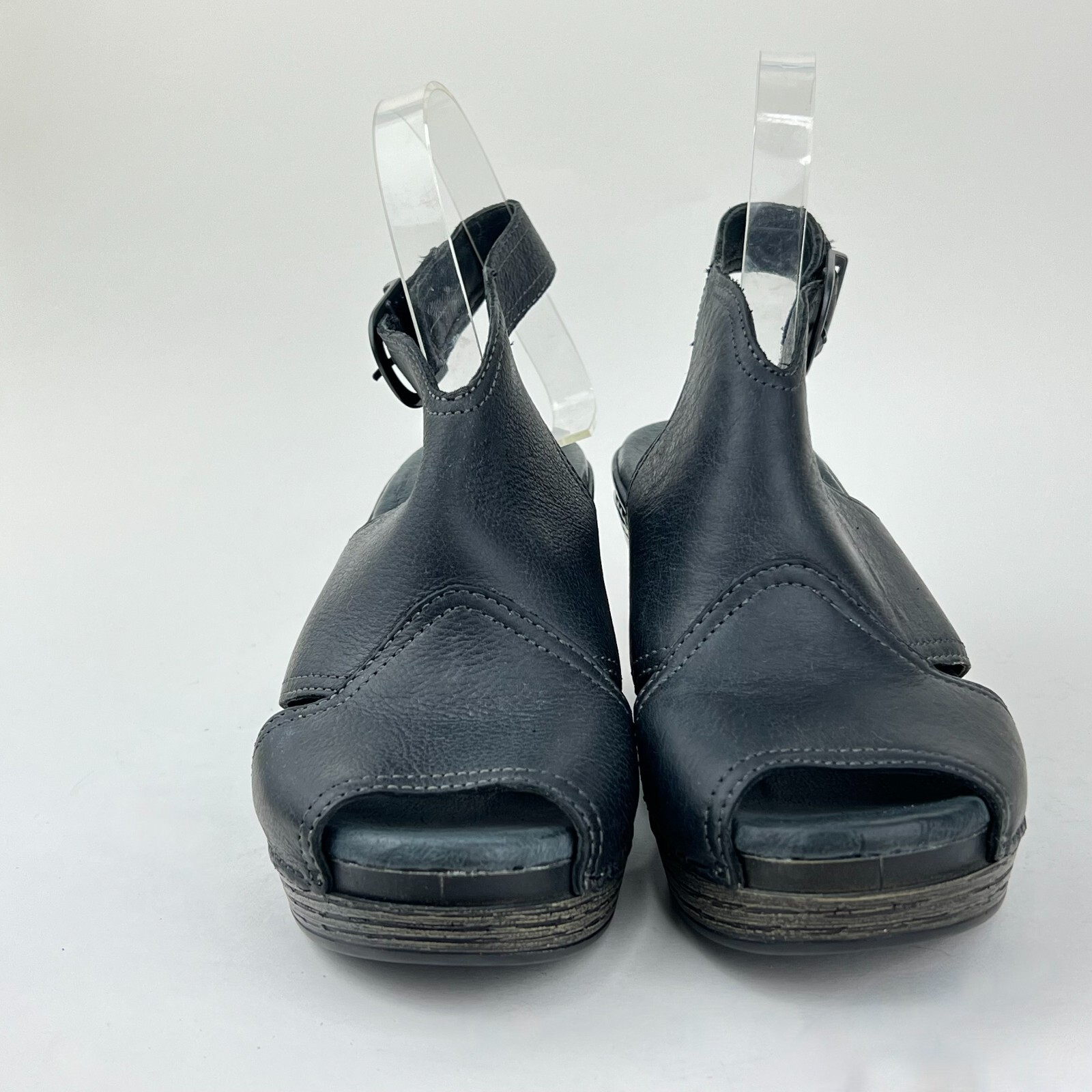 DANSKO VANDA Leather Peep Toe Wedge Black Slingback Platform Women US 6/6.5 EU36