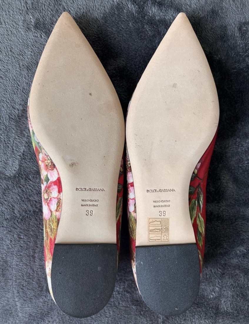 Dolce & Gabbana Red Multicolor Floral Gem Embellished Pointed Toe Flats US 9