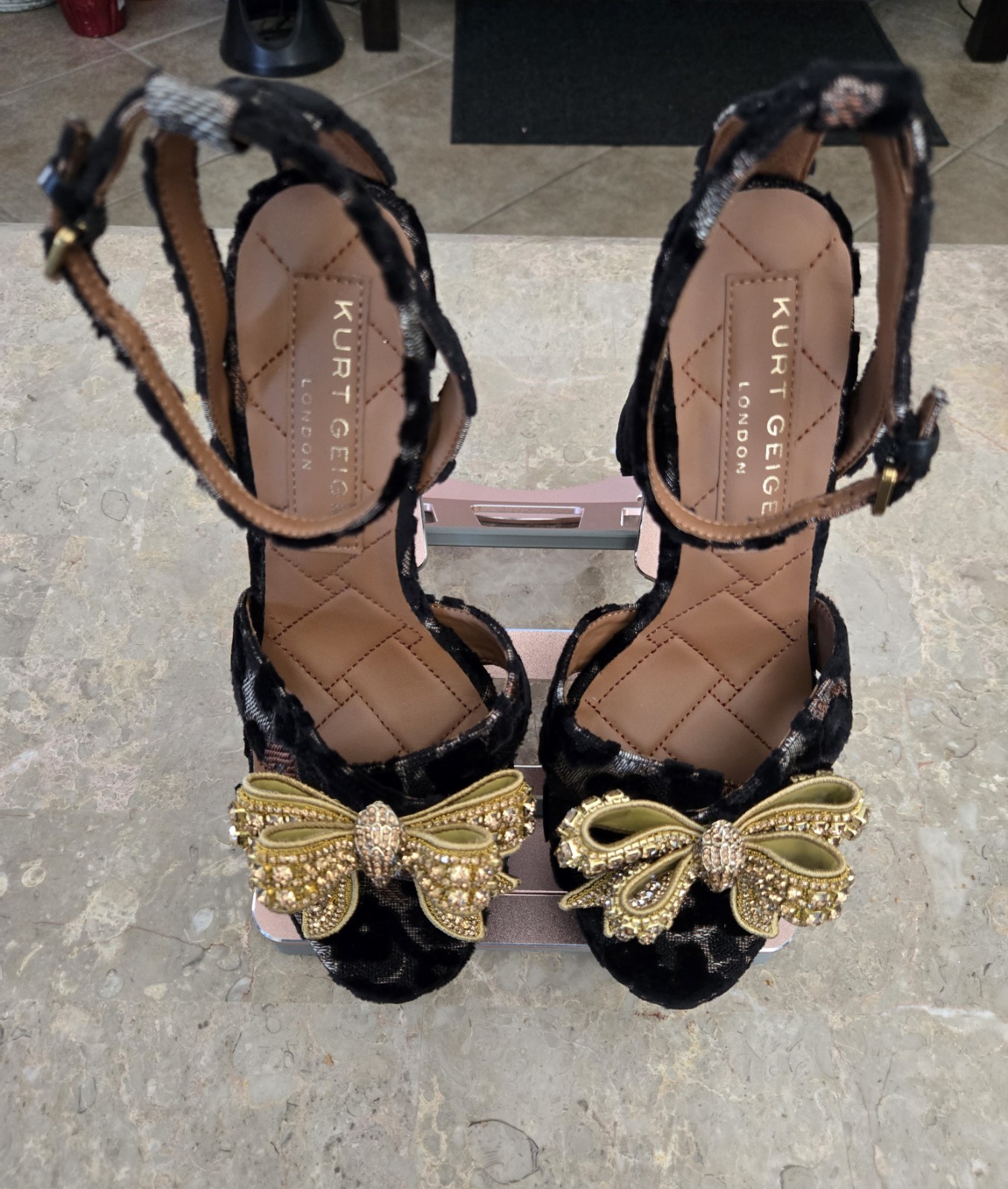 Kurt Geiger London Crystal Embellished Bow Platform Dress Sandals.  Size 40