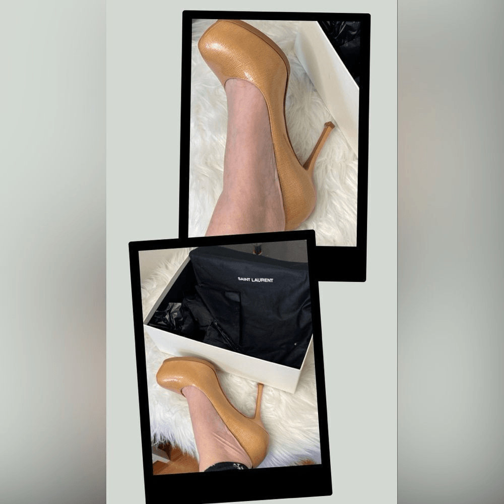 Yves Saint Laurent Tribtoo 80 Camel Tan Platform Stiletto Pumps