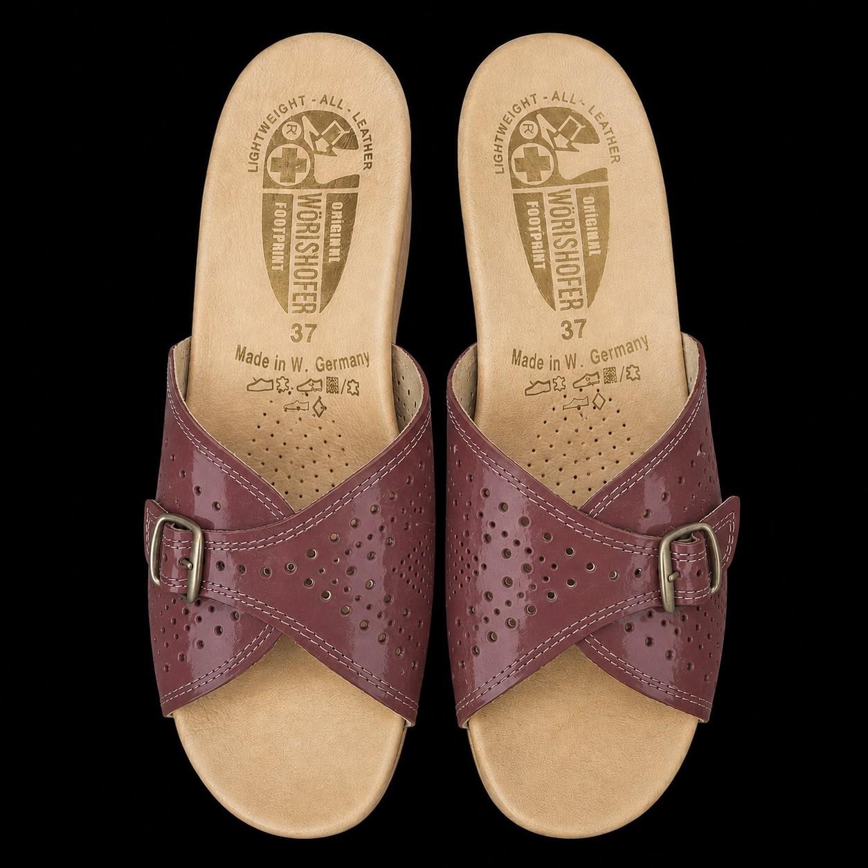 Worishofer Germany Patent Leather Cork Wedge Slides Womens US 6.5 Mauve