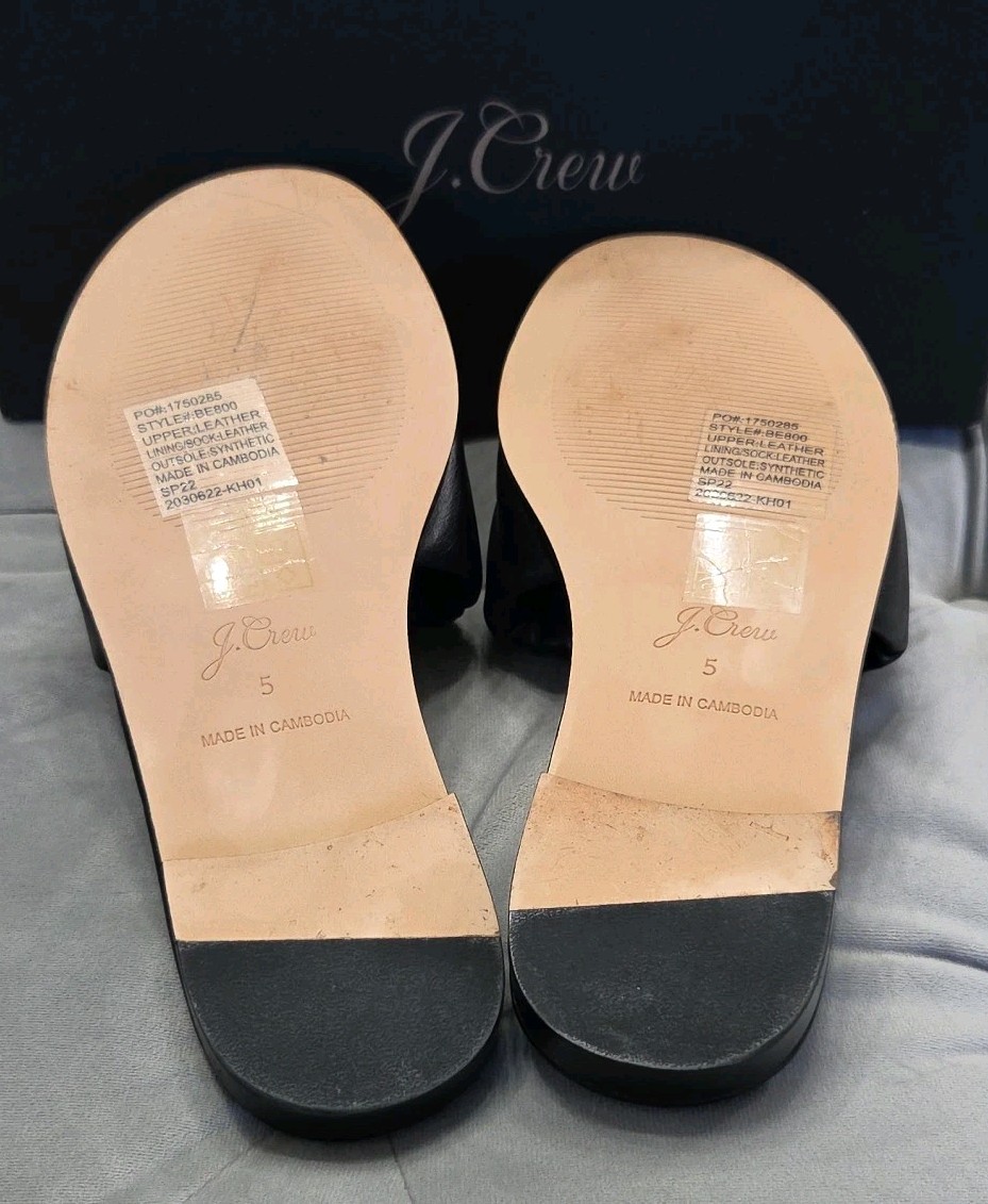 J Crew Single Scrunch Strap Delta Sandal Black Leather Womens Shoes 5 New In Box