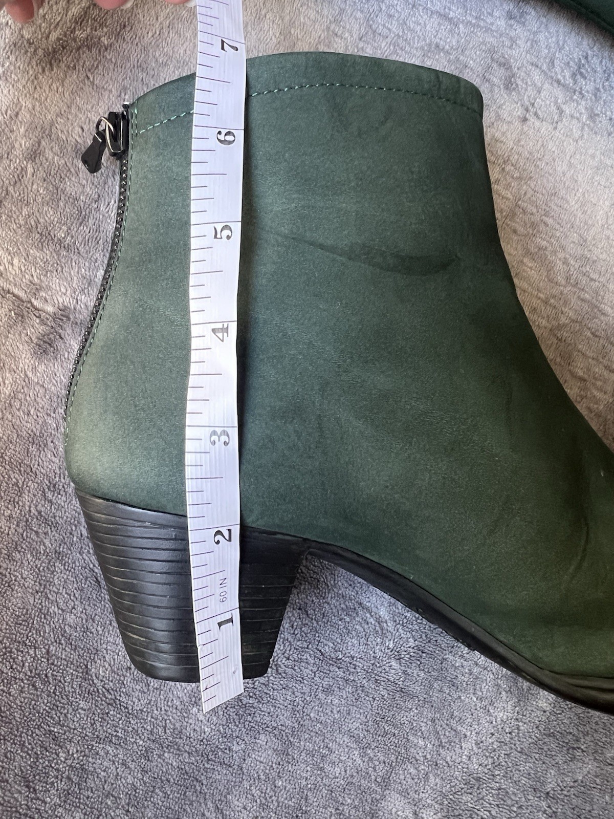 Arche Leather Ankle Boots Sz 40 , 9 Green Nubuck Stacked Heel Back Zipper France