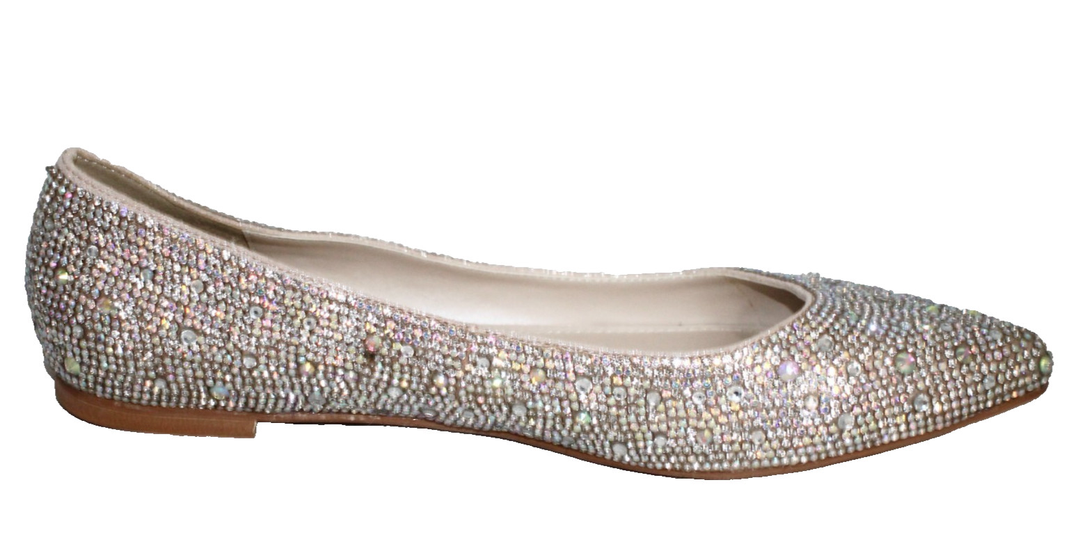DAVID’S BRIDAL Avie Crystal Iridescent Ballet Flat Women Size 9 Nude Multicolor