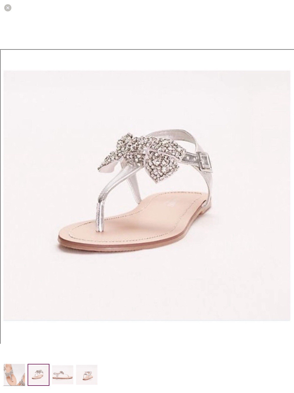 David’s Bridal Silver Thong Sandals Rhinestone Bow Ankle Strap Womens 10