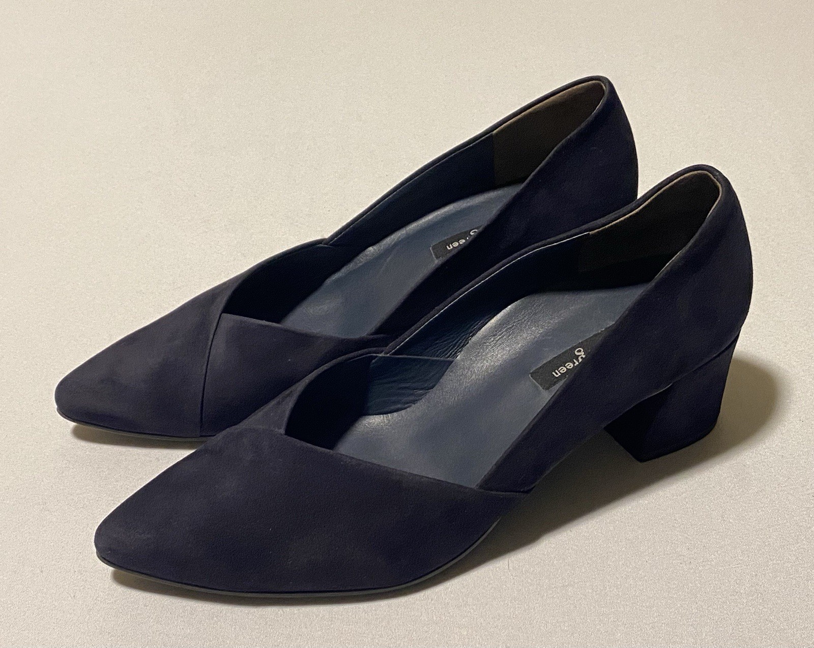 Paul Green Suede Navy Pointed Pumps BlockHeel Women Shoes UK6/US8.5 Made Austria
