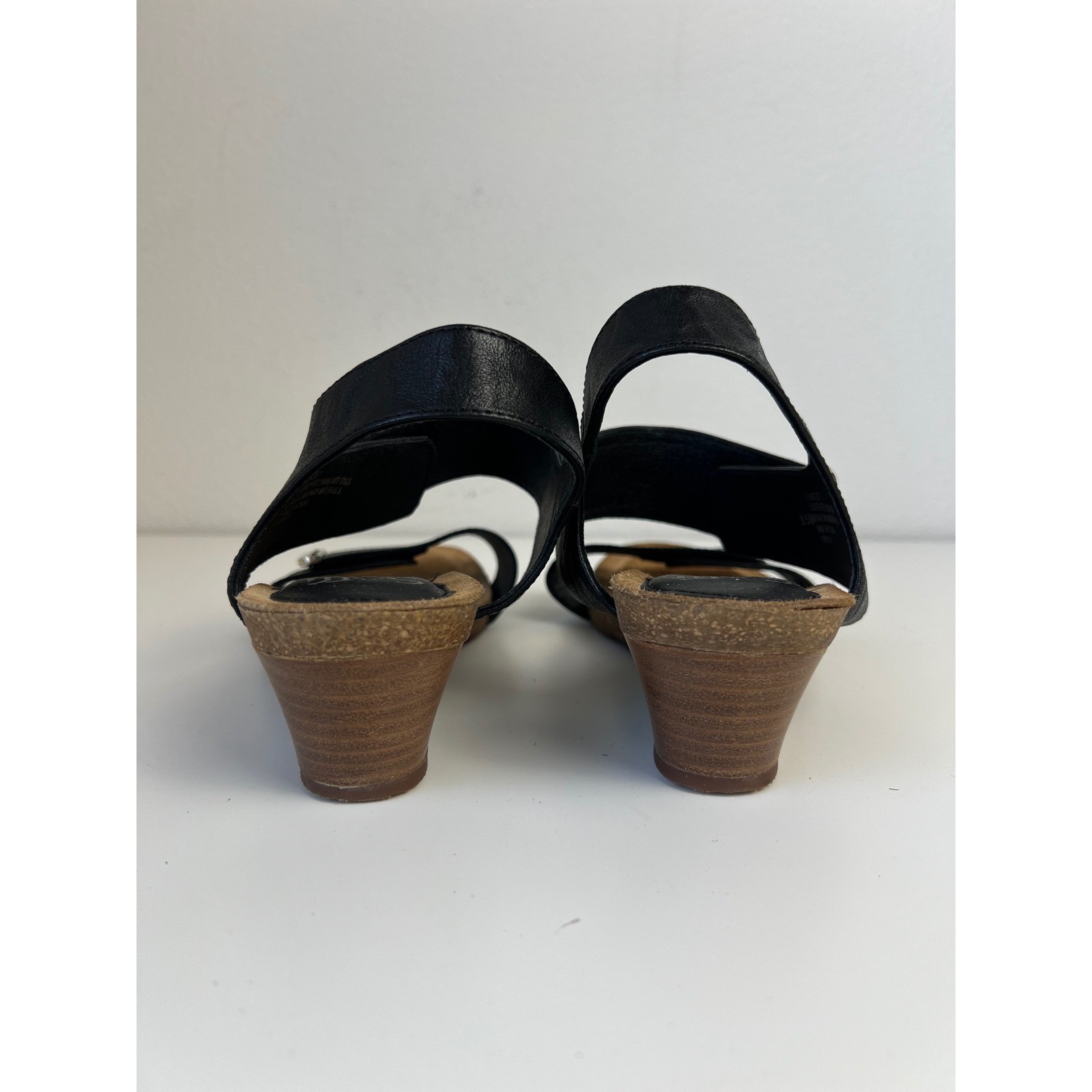 Sofft Verdi Black Leather Slingback Wedge Sandals US 9.5M Comfort Casual Travel