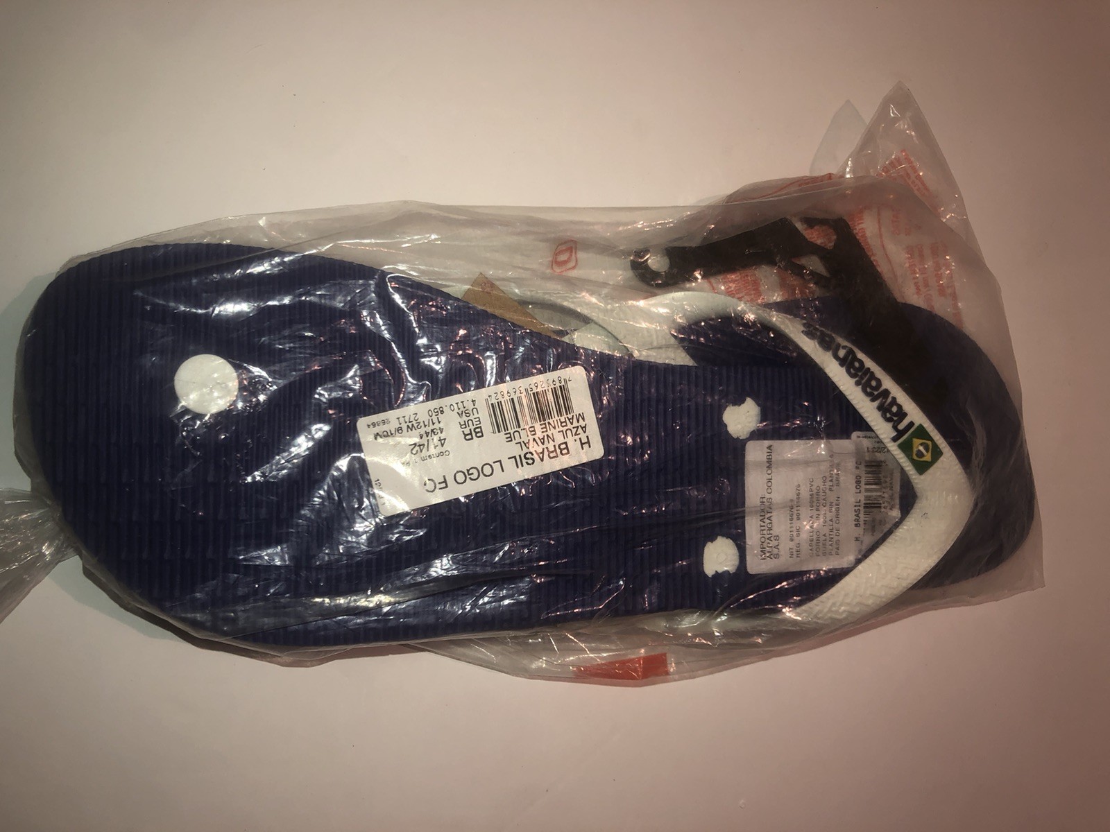 NEW Havaianas Unisex Blue/White Flip Flops US W 11 12 M 9 10 Brazil Logo Flag