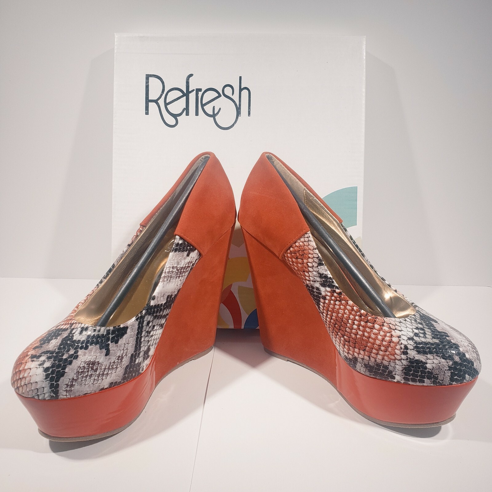 womens Beston Prima 05 Platform Wedge 7.5 Orange w/Snakeskin ,REFRESH