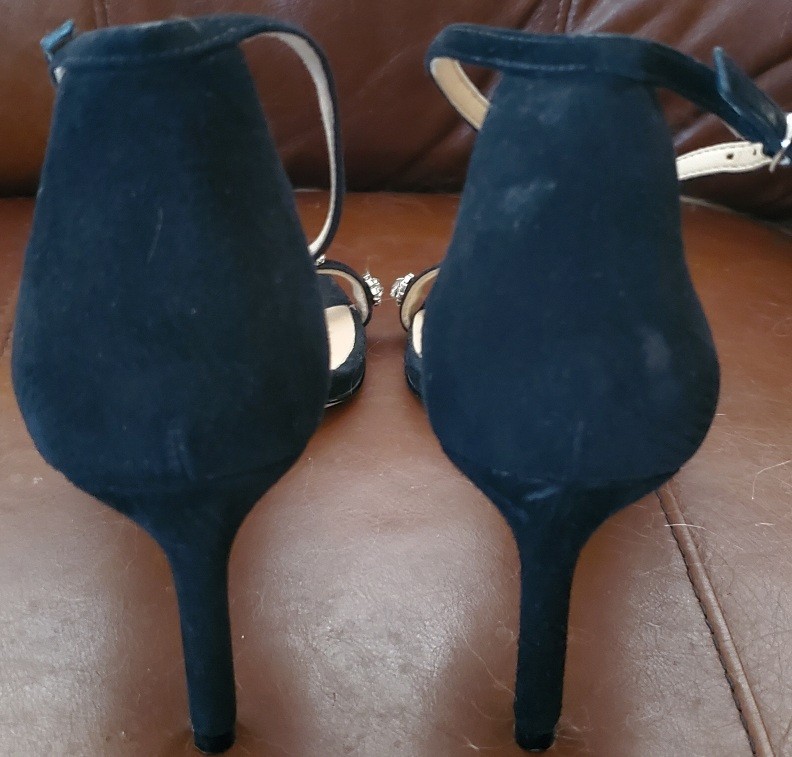 STUART WEITZMAN Justina 75 Black Suede Strappy Sandal w/Crystals 9 $550 EPOC!