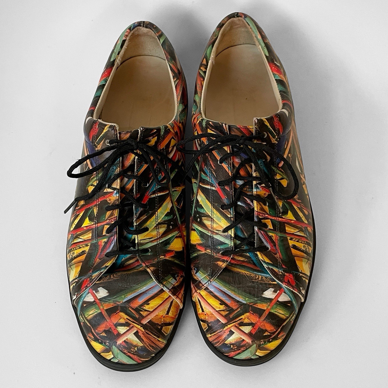 Icon Wearable Art Leather Oxfords Sneakers Colorful Abstract Motif Size 8