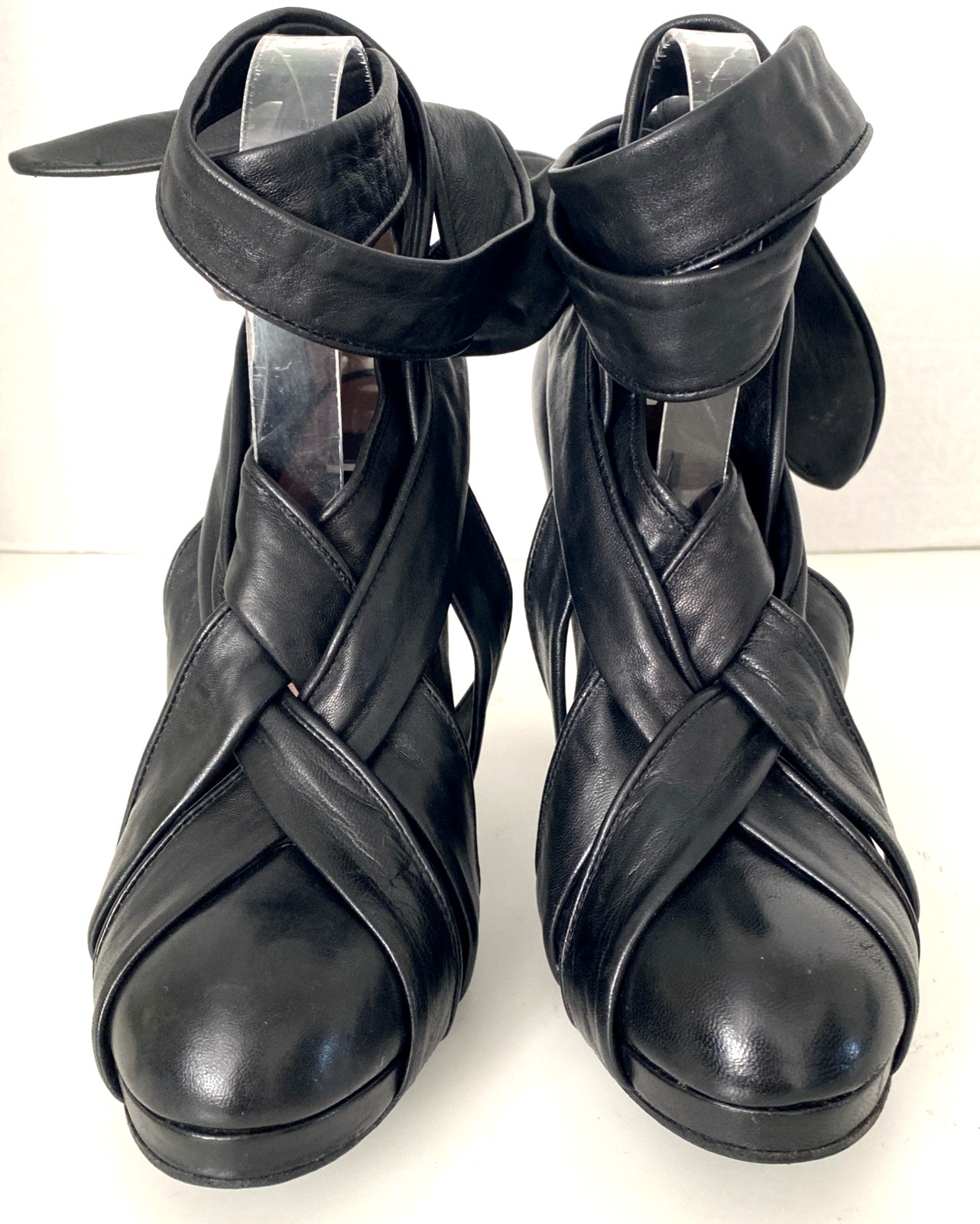 Derek Lam Pump Wraparound Leather Black Strappy Platform Round Toe Cage 39.5 9