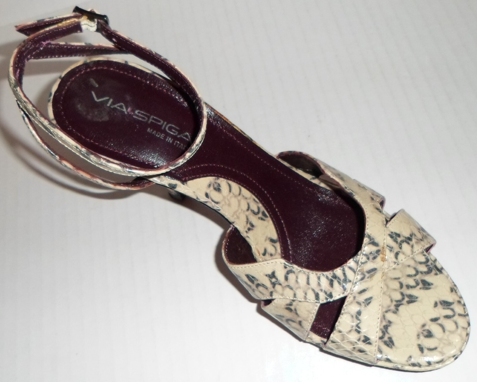 VIA SPIGA Snake Embossed Leather Ankle Wrap Shoes 8M ITALY