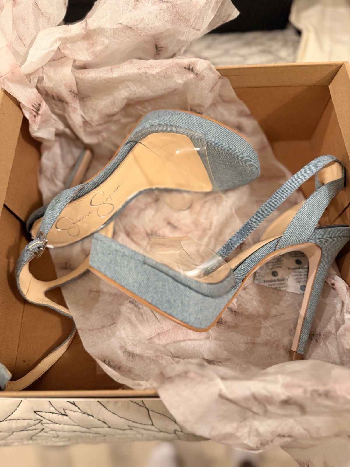 Jessica Simpson Blue/Clear Platform Ankle Strap Open Toe Heels 6M