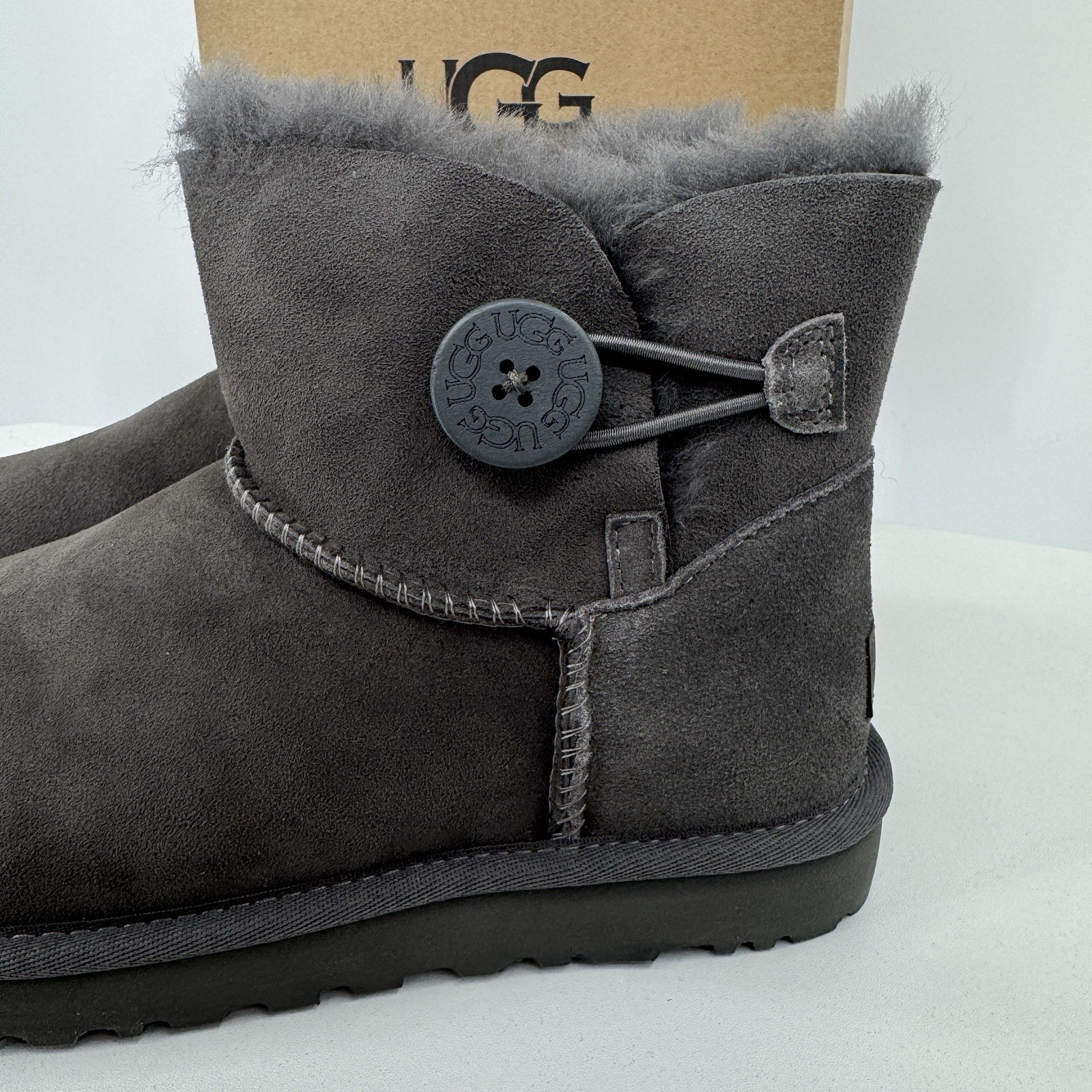 UGG Mini Bailey Button 2 Boots in Grey size 7 Women’s Wool-Lined 1016422