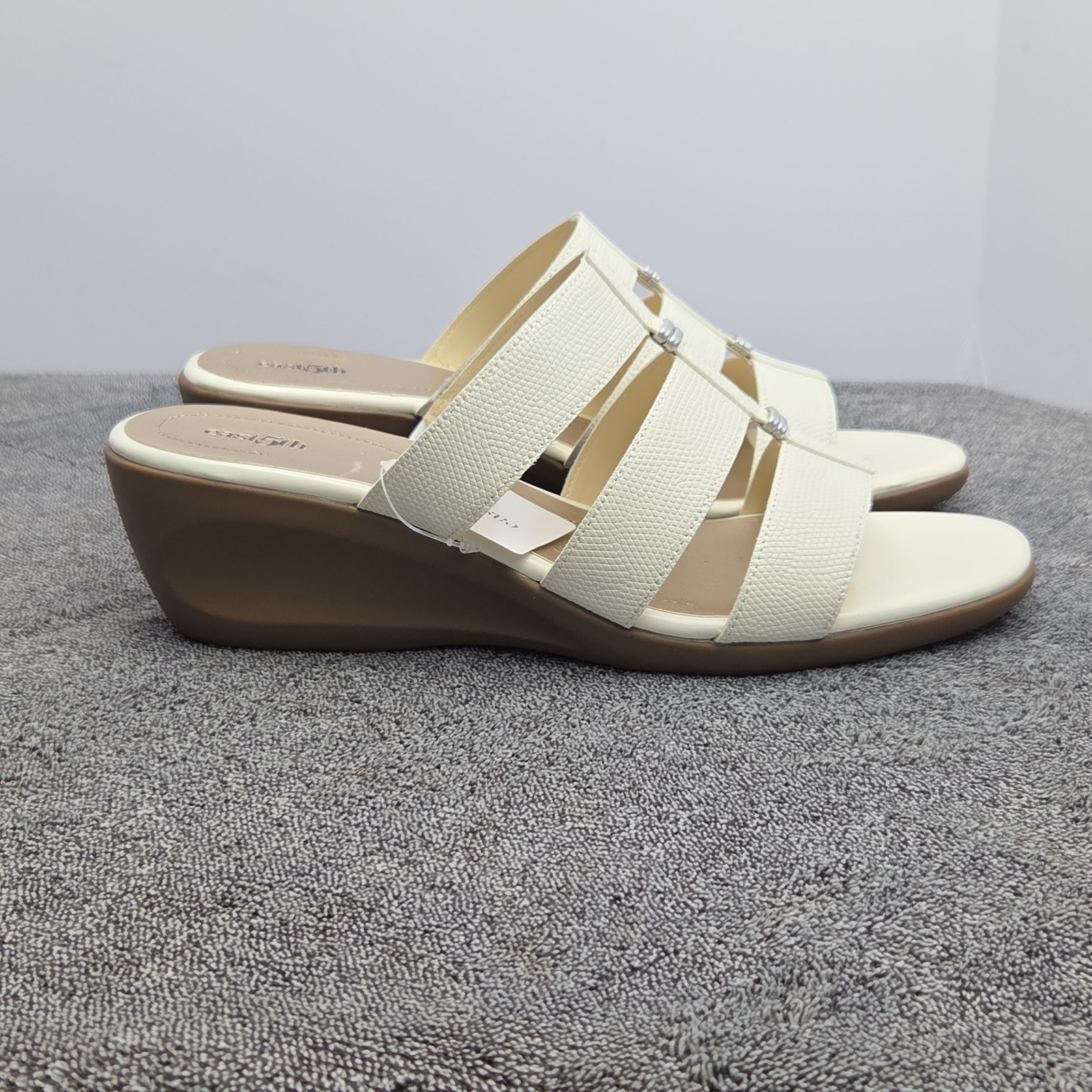 East 5th Evergreen Womens 12 White T Strap Wedge Sandals Comfort Dress Summer