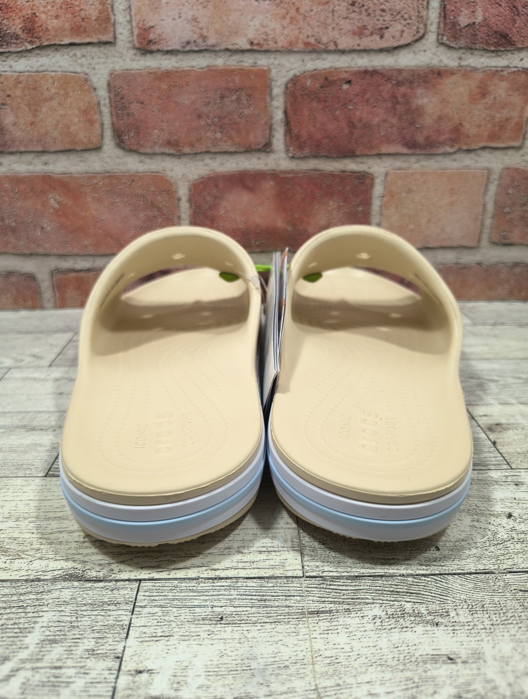 Crocs Bayaband Beige Raised Crocs Logo Unisex Slides Size M5/W7 205392-1LI NWT