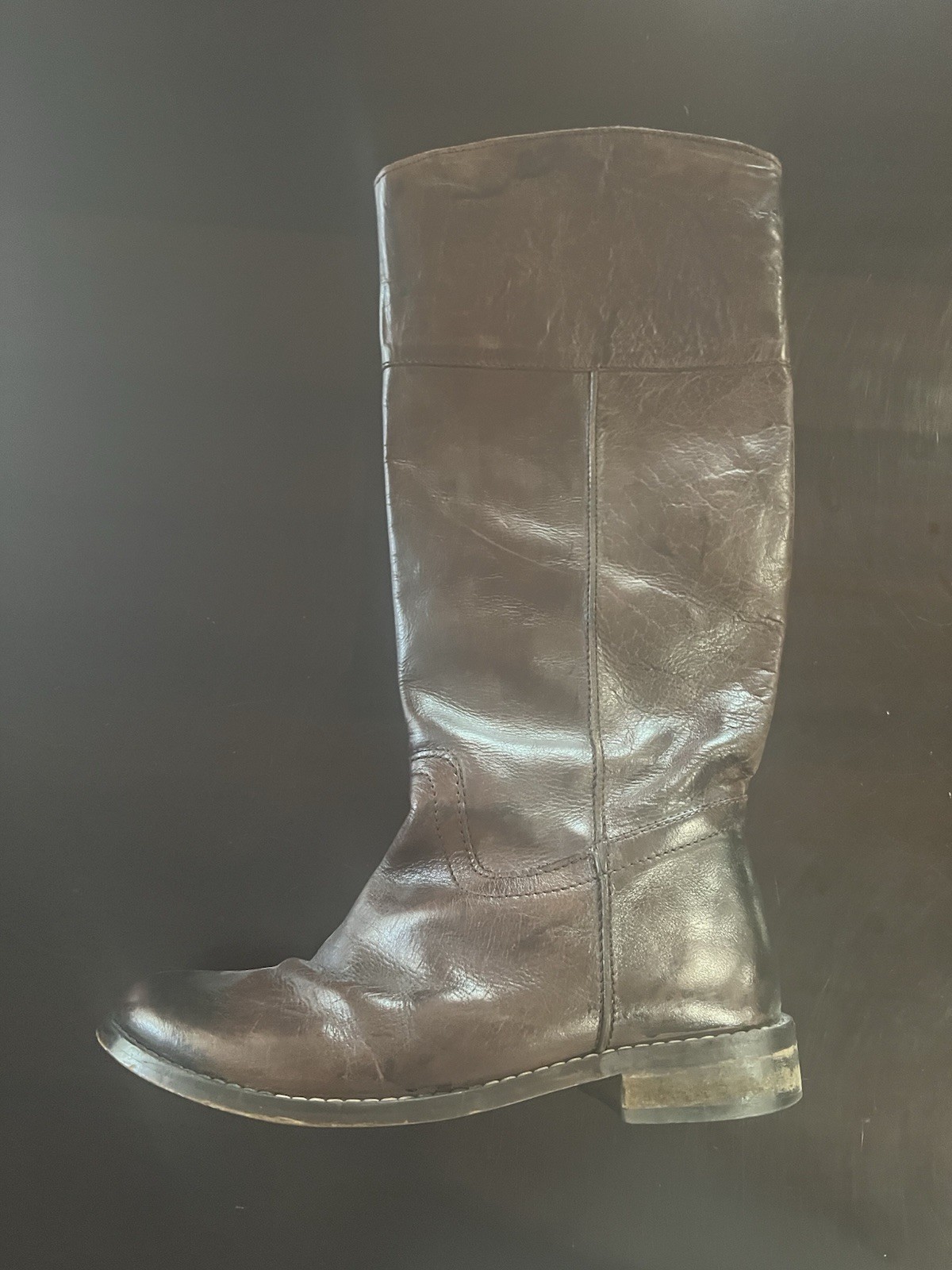 MIA Boots Leather Long Solid Brown Low Heel Size 8.5