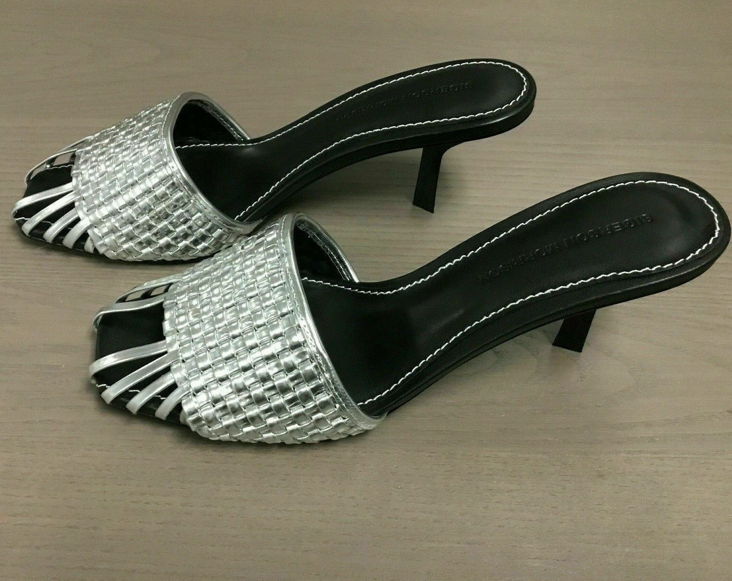 Sigerson Morrison SM JARA Mule Sandal Heels Silver, 7 Med