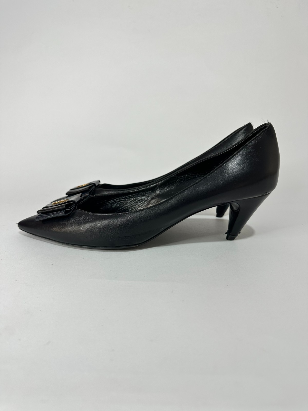 Saint Laurent Calfskin Bow Anais Pumps Black Size 40 EU/ 10 US/ 7 UK