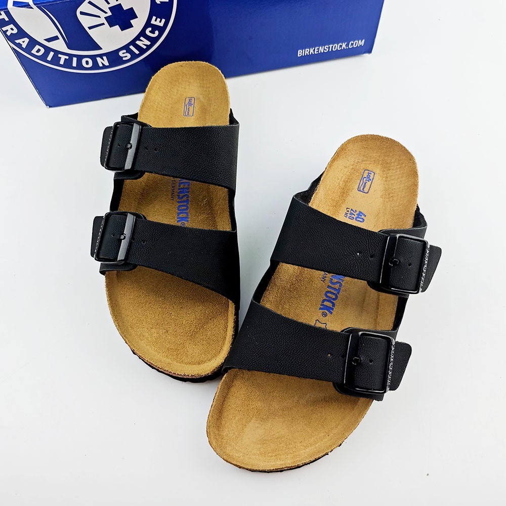 Birkenstock Arizona Black Birko-Flor Leather Unisex Sandals Size EU 37-45