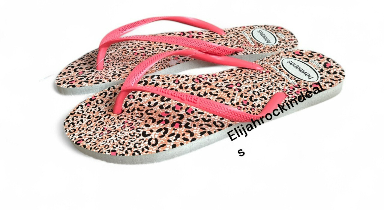 NEW WOMENS HAVAIANAS LEOPARD WHITE CORAL FLIP FLOPS SANDALS US 6, 9/10, 11/12
