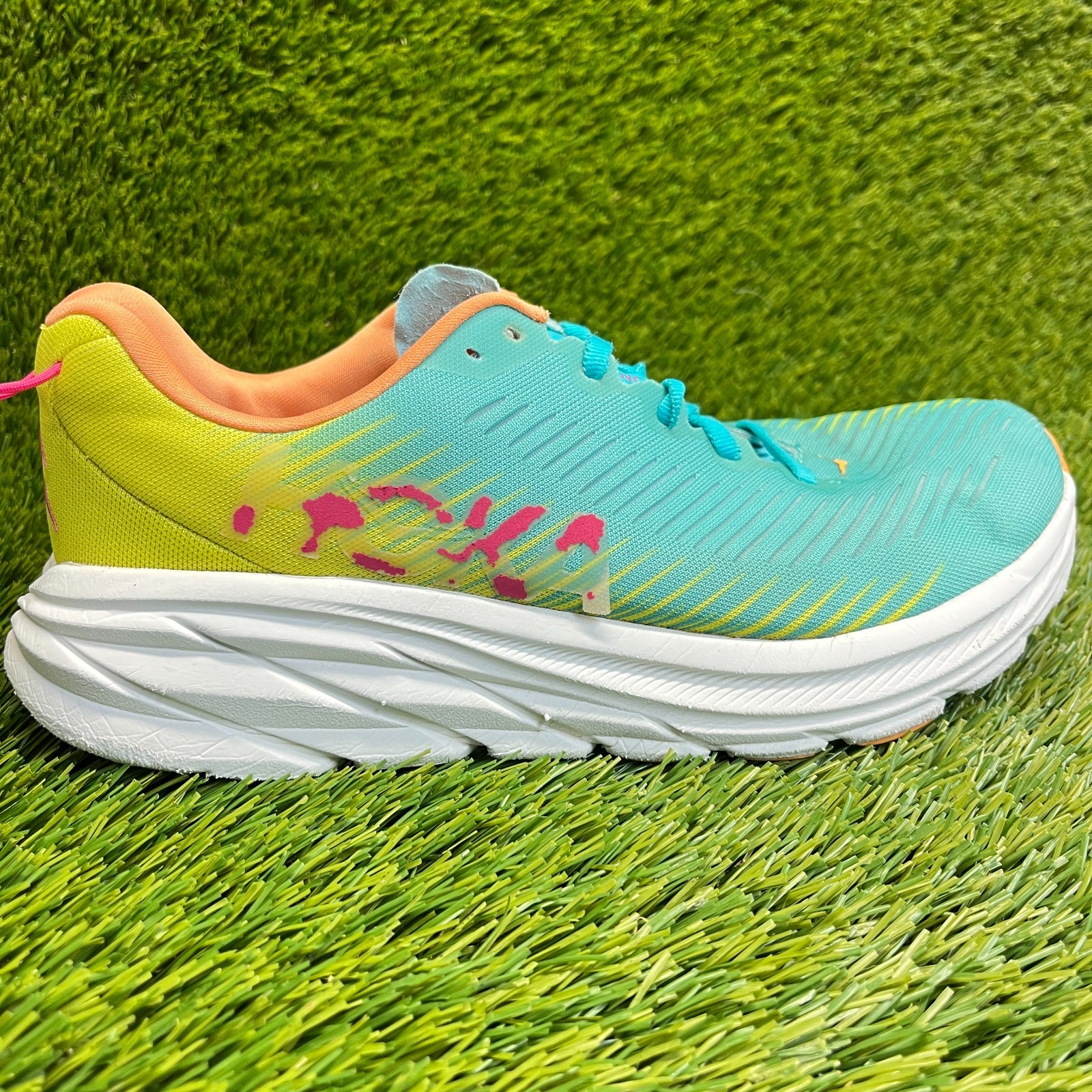 Hoka One One Rincon 3 Womens Size 7 Blue Yellow Athletic Running Shoes Sneakers