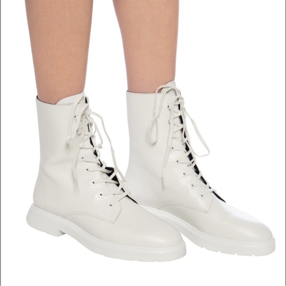 Stuart Weitzman Mckenzee White Leather Combat Boots White Size 6