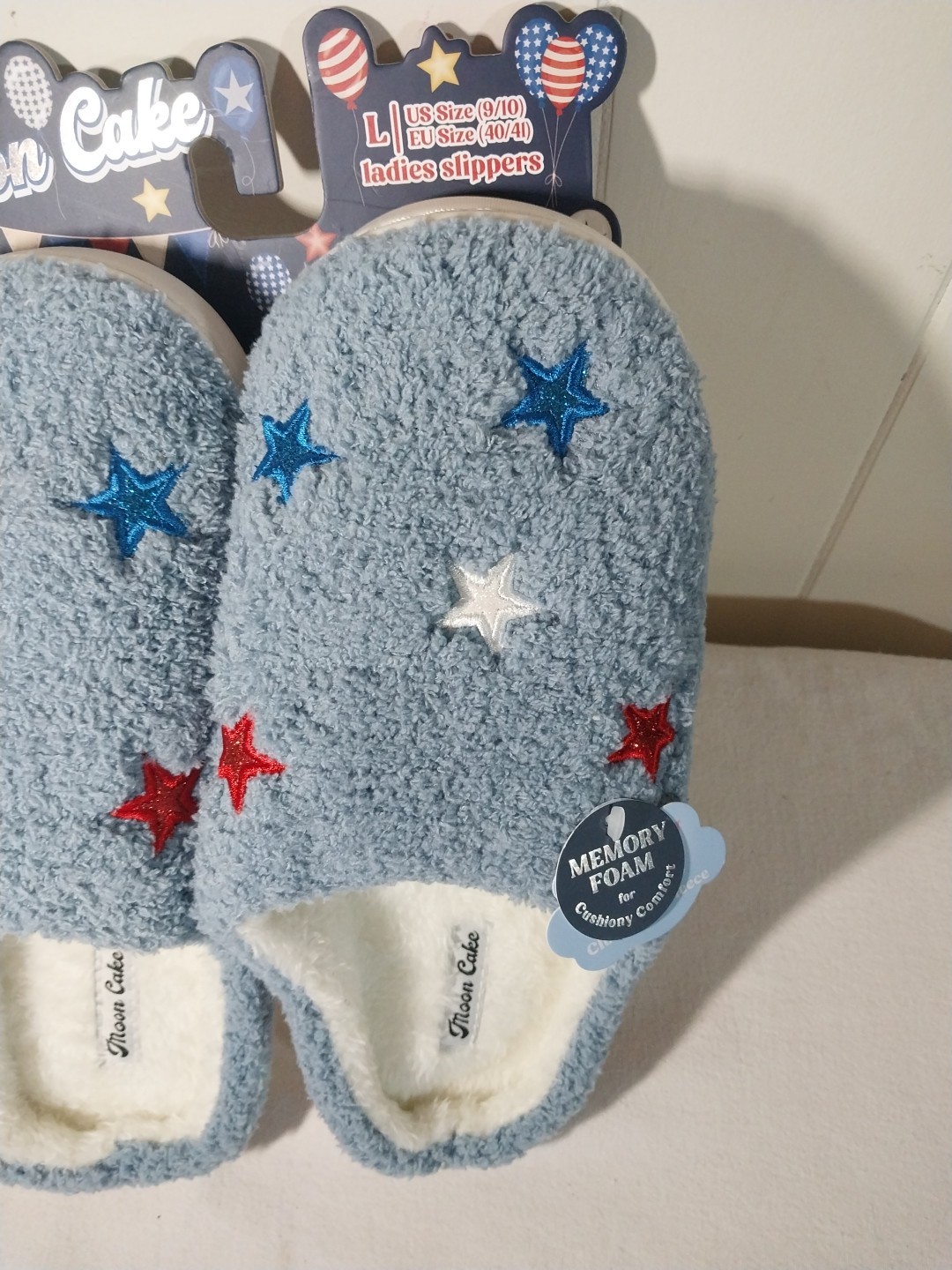Moon Cake Ladies Slippers 9/10 EU 40/41 Blue USA Flag Stars Red White Blue