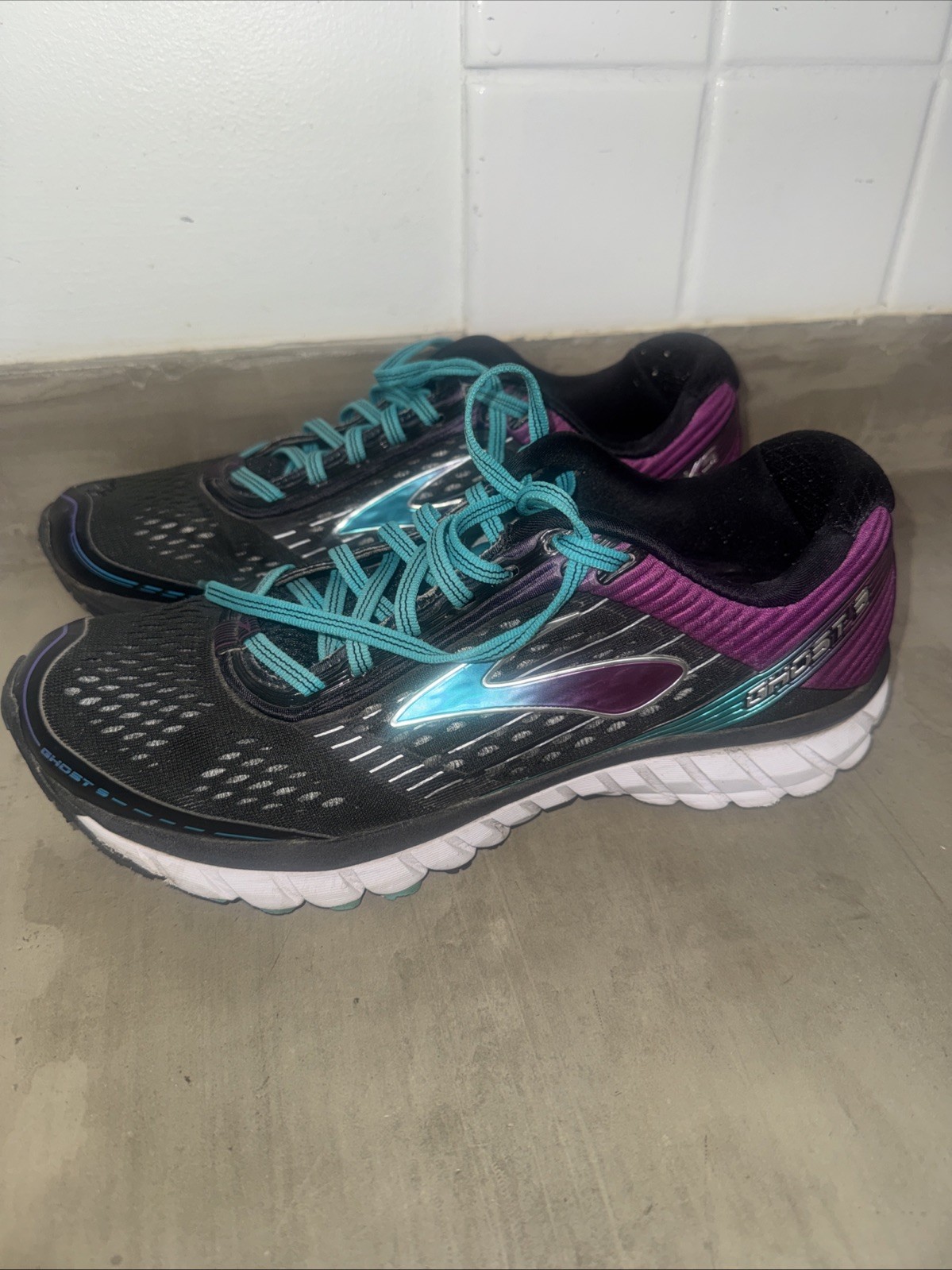 Brooks Ghost 9 Women Running Shoes Black Purple Teal Size 10(See Detail)