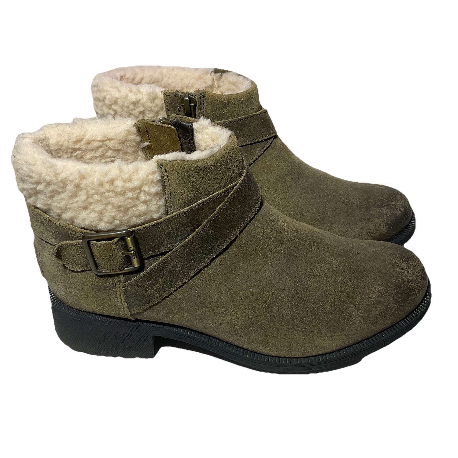 UGG Benson II Suede Shearling Lined Ankle Boots Buckle Brown Womens 7 US