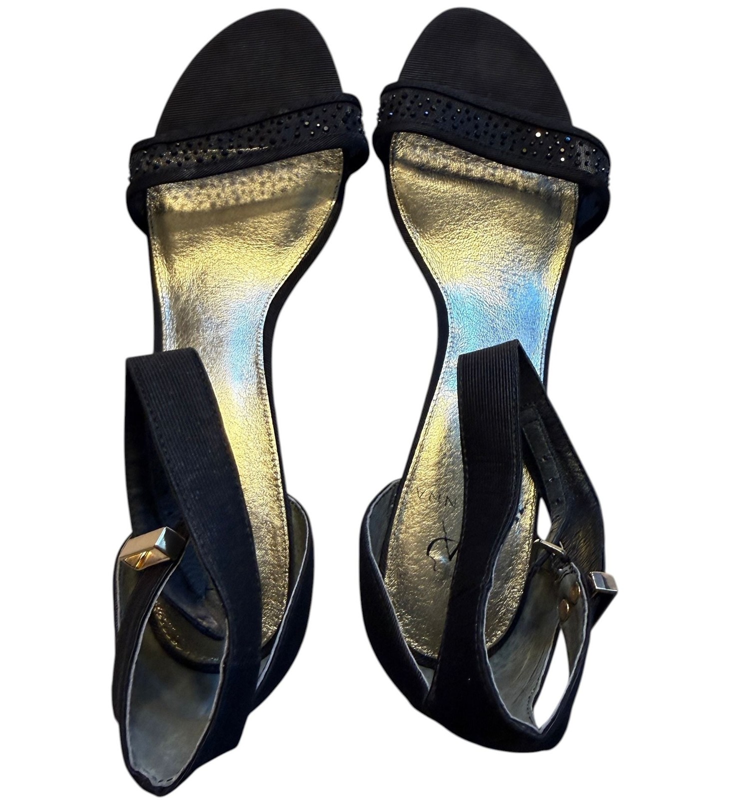 Adrianna Papell Black Beaded Kitten Heel Sandals Size 9.5M
