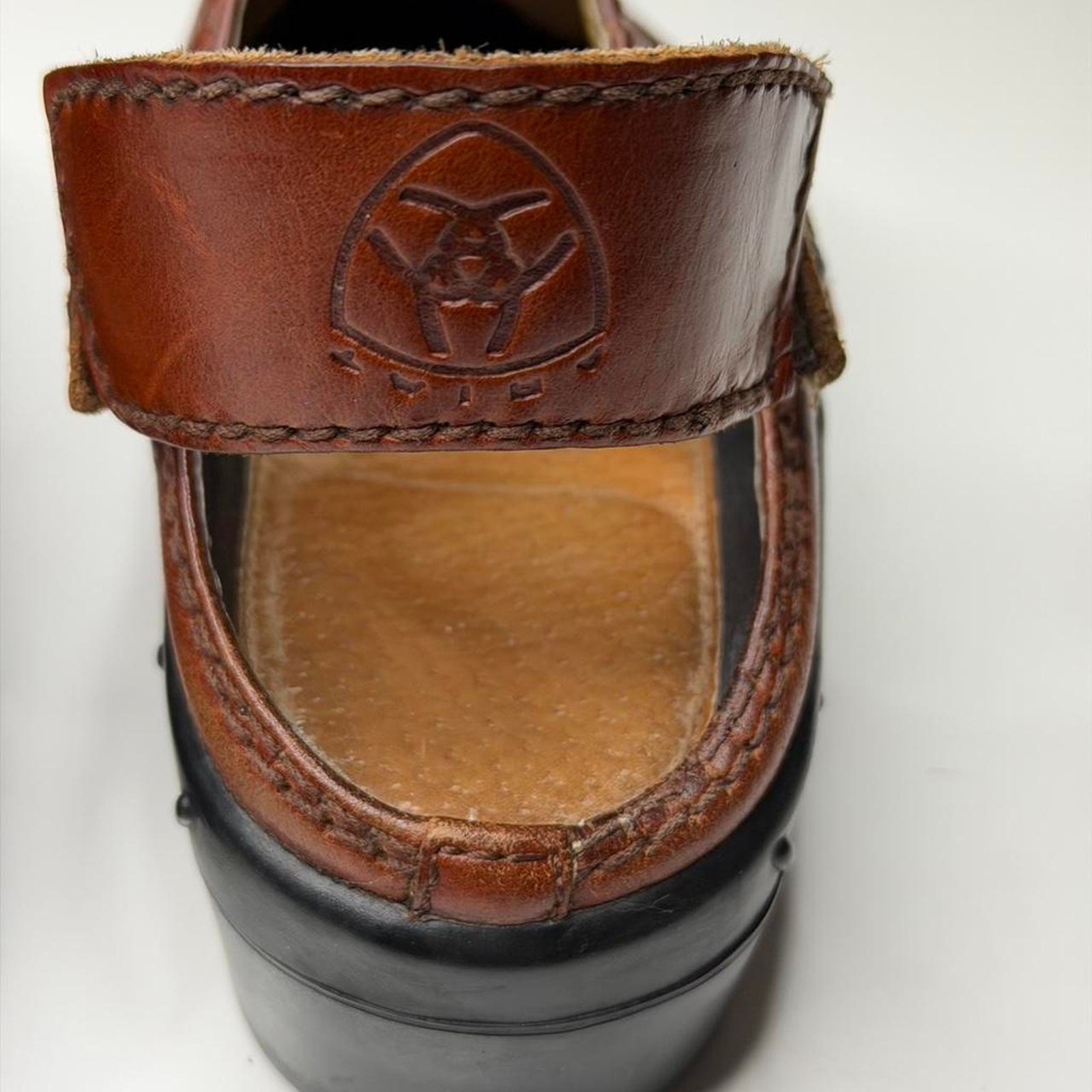 Ariat Brown Leather Mule Clogs Sz 7.5 Western Cottagecore Slip Ons