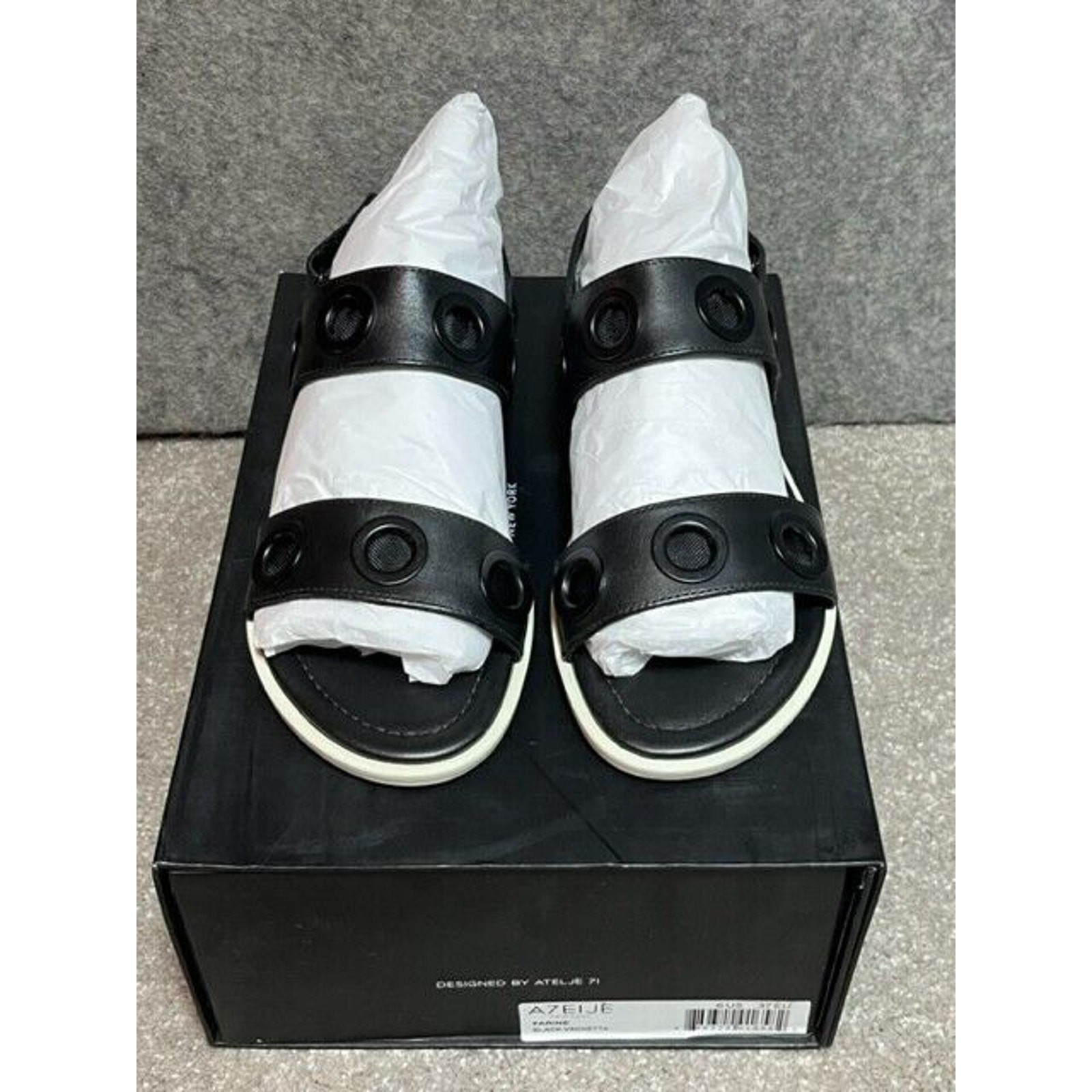 Leather Sandals Womens Size 6 Grommets Scandinavian Edgy Urban Chic Minimalist