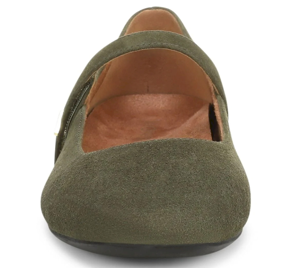 Vionic Alameda Mary Jane Flat – Dark Olive Suede, MEDIUM