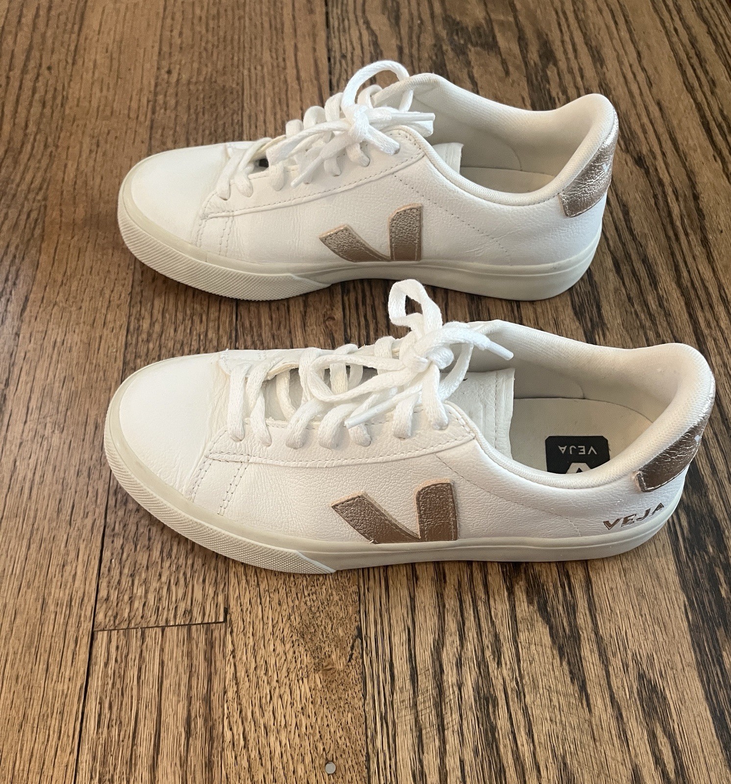 Veja Campo Leather White Platine Rose Gold Sneakers Womens Size 7 EUR 38