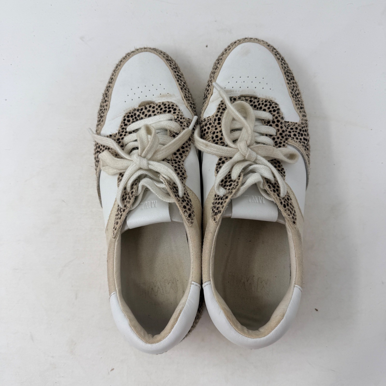 Madewell Court Sneakers 9.5 White Leather Cheetah Real Calf Hair Low Top