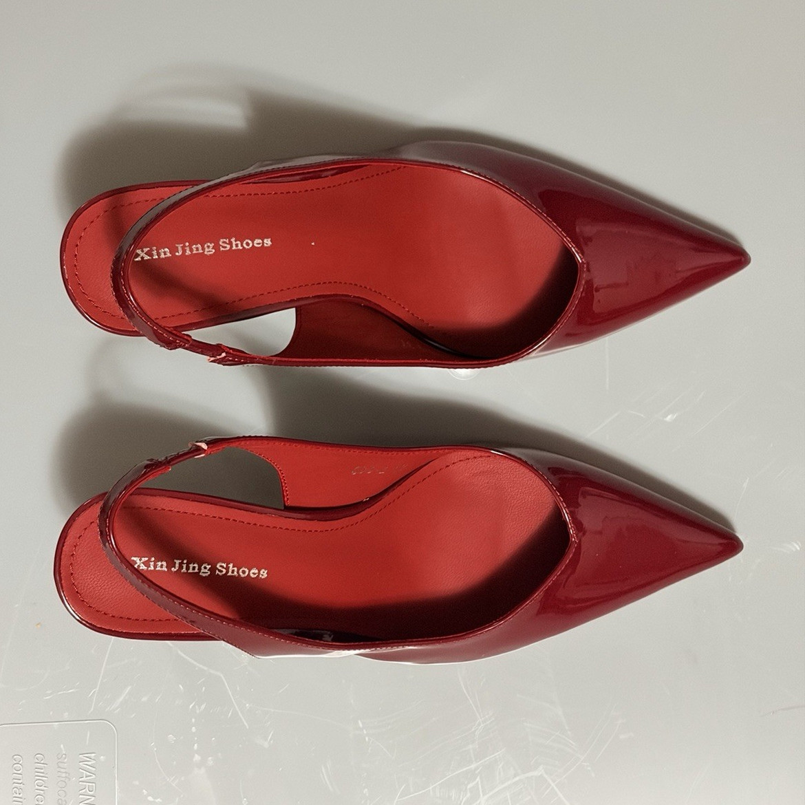 Xin Jing Shoes Women’s Red Patent Leather Pointed Toe Slingback Kitten EU 37