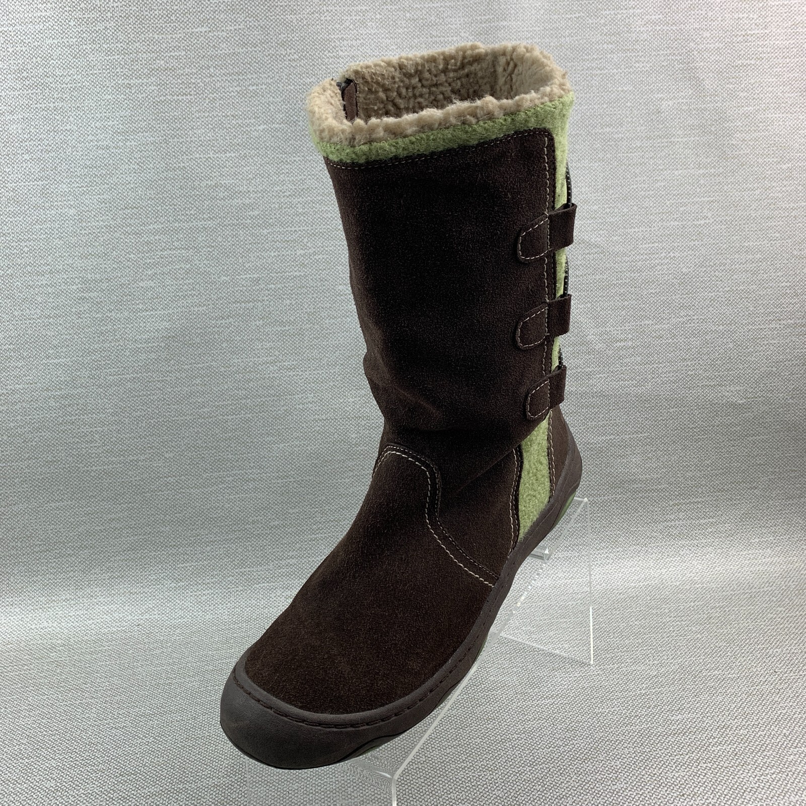 Woolrich Boots Mid Calf Green Brown Leather Suede/Textile Back Lace Up Size 10M