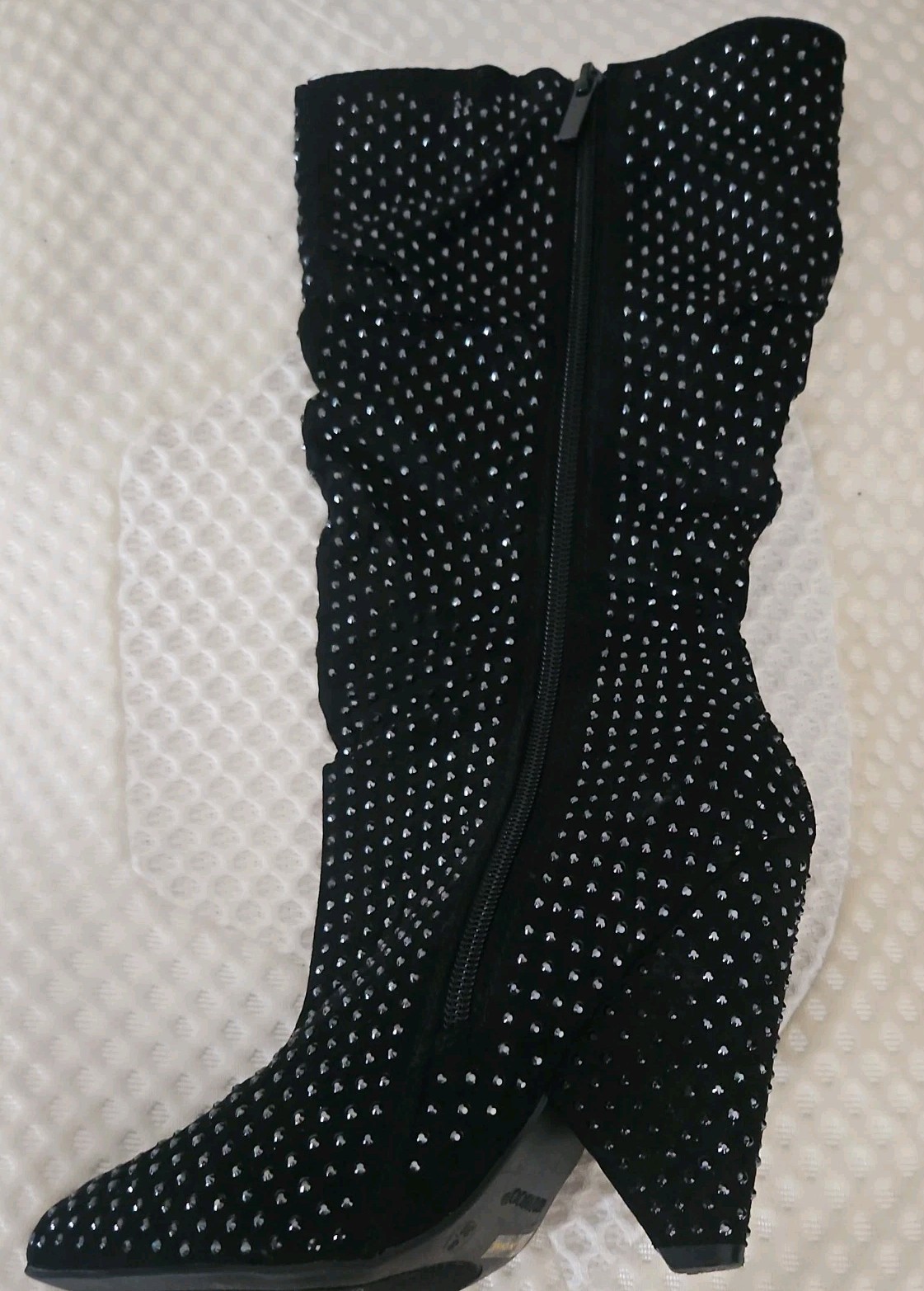 Rhinestone Crystal Covered Knee High Slouch Calf Boots for Women Point Toe Shoes