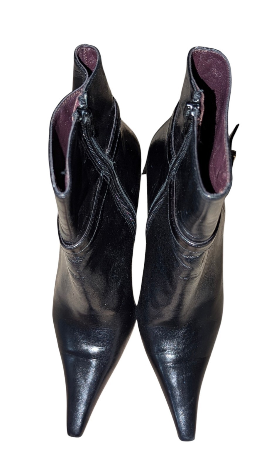 Vintage Albert Nipon Black Leather Pointed Toe Ankle Boots Heels Sz 7.5 M In Box