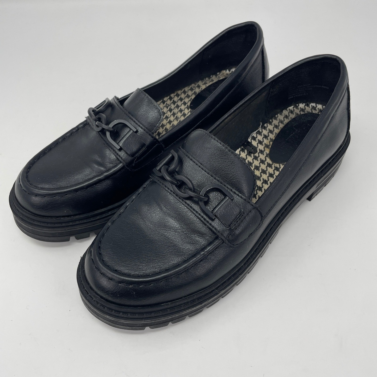Seychelles Betty 2 Black Lug Loafer Matte Chain Houndstooth Dark Academia 7W