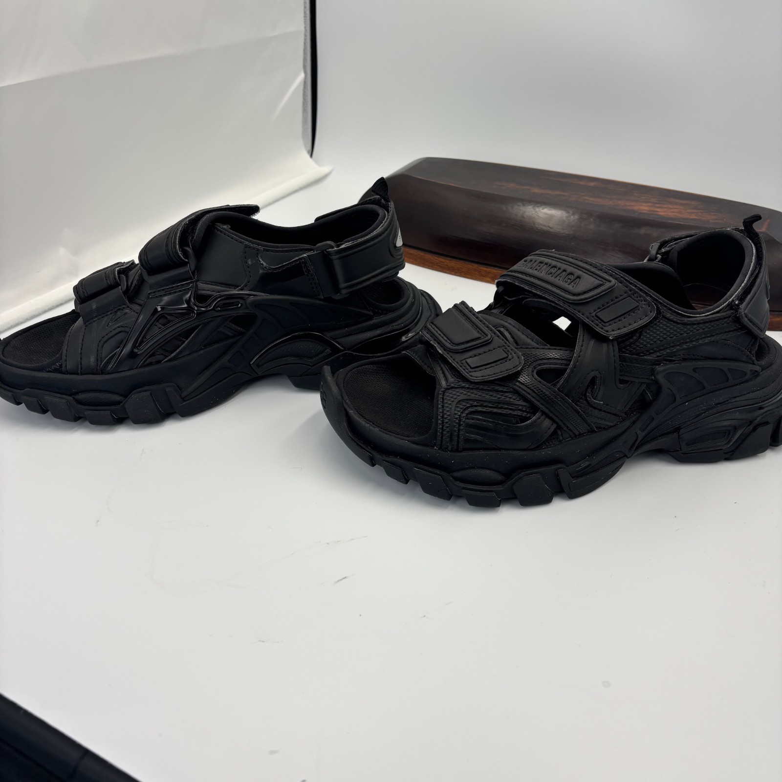 Balenciaga Track Sandals Black Size 37 EU 7 US Women 617543 Lightly Worn Authent